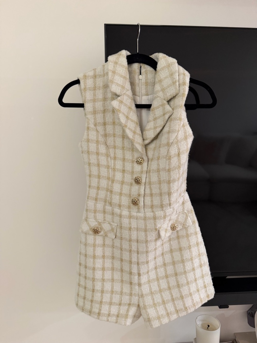 Endless Rose Cream Plaid Tweed Romper